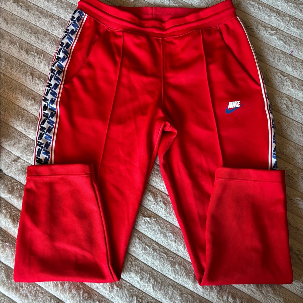 Vintage Nike Men’s Red Joggers with Logo Side Stripes size L